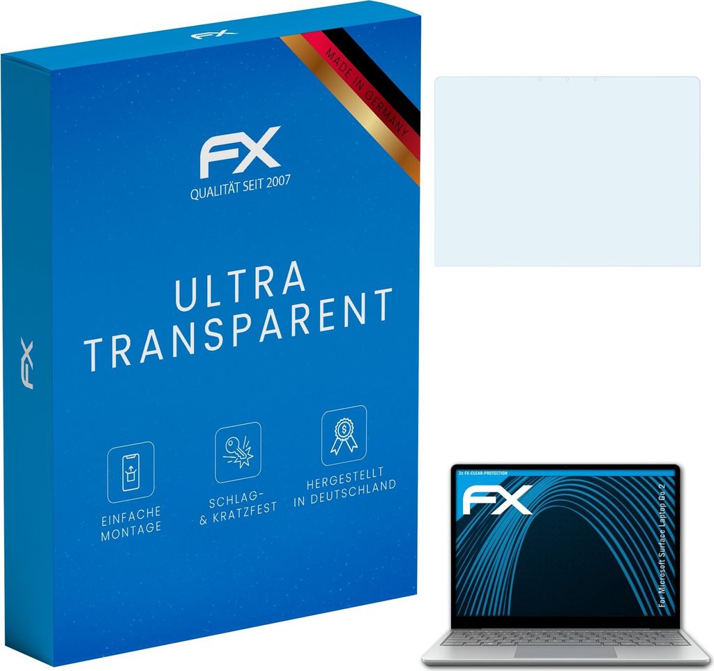 atFoliX FX-Clear 2x Schutzfolie kompatibel mit Microsoft Surface Laptop Go 2 Displayschutzfolie