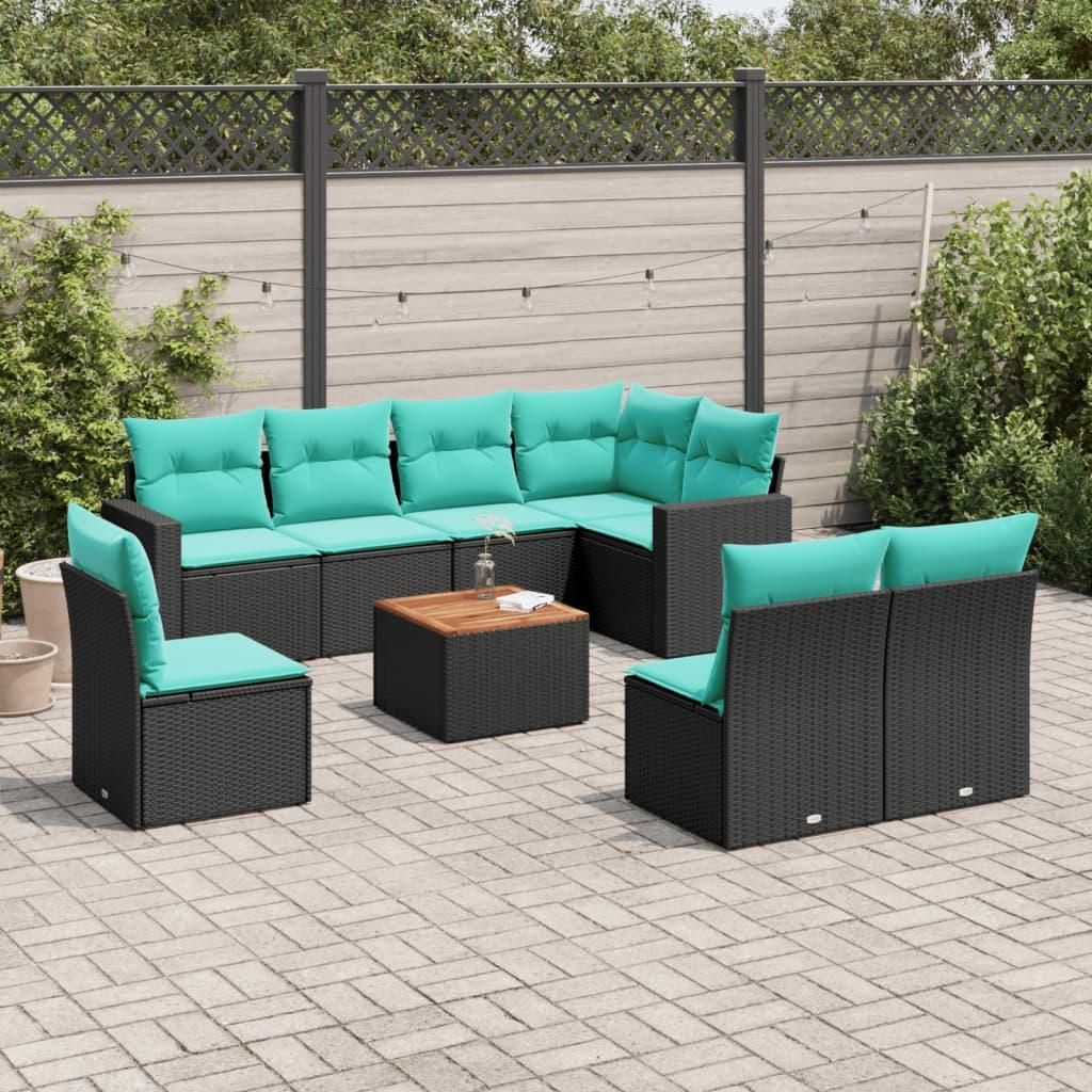 "Seasonal Sale"9-tlg. Garten-Sofagarnitur - CLORIS - elegantes Design - Gartenlounge Set - mit Kissen Schwarz Poly Rattan - Gartenmöbel Set DEMöb...