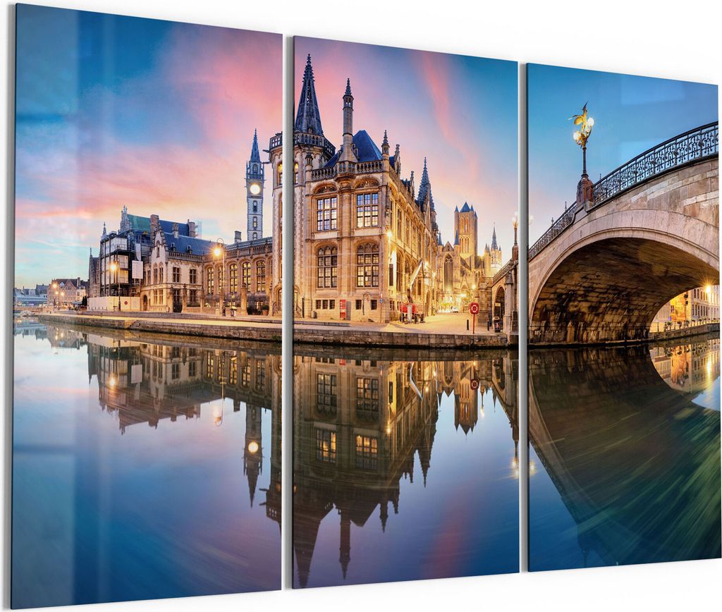 DEQORI Glasbilder Acryl 3x50x100 cm 'Historisches Zentrum Gent' Wandbilder XXL groß