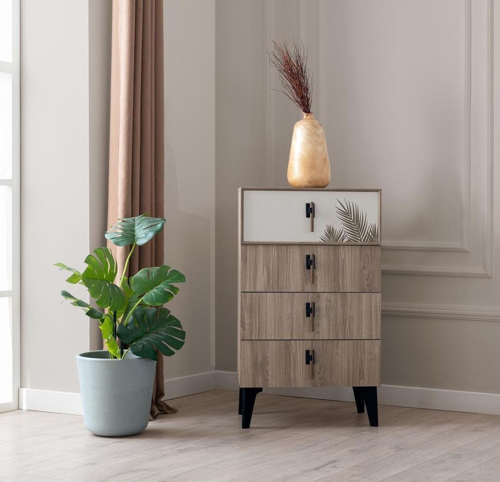 Schlafzimmer Möbel Hellbraune Hochkommode Designer 4x-türige Kommode
