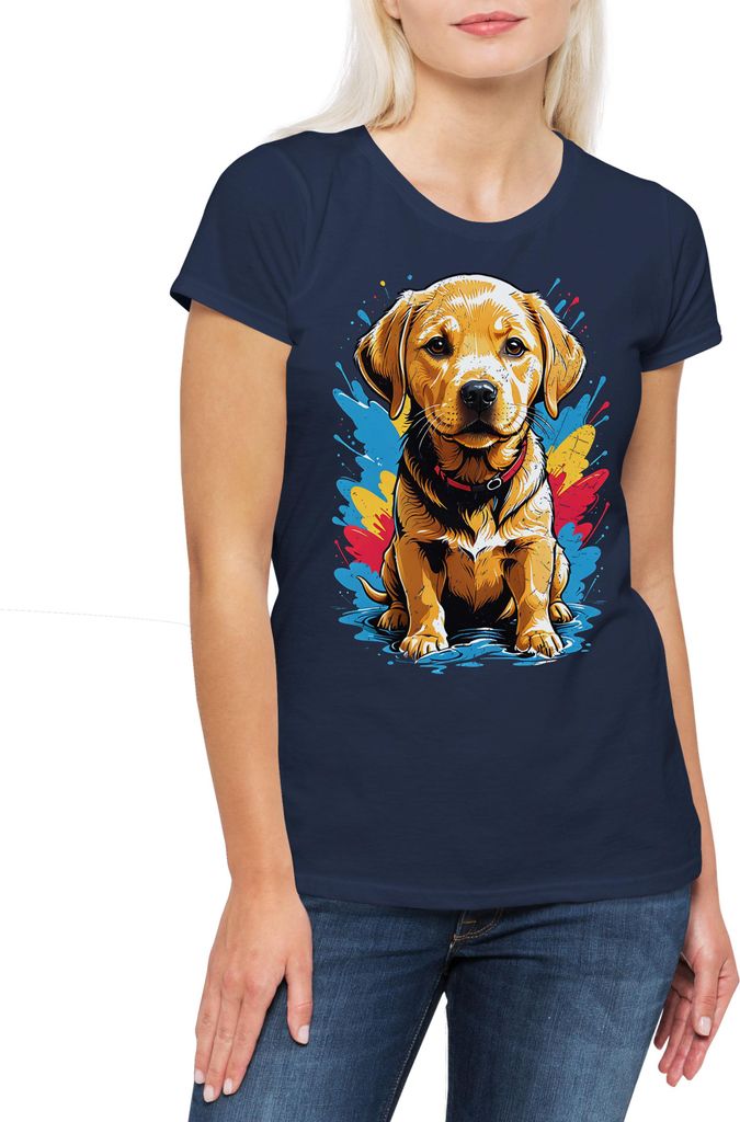 Urban Backwoods Labrador Puppy Art, Damen T-Shirt, Farbe: Navy, Größe: M