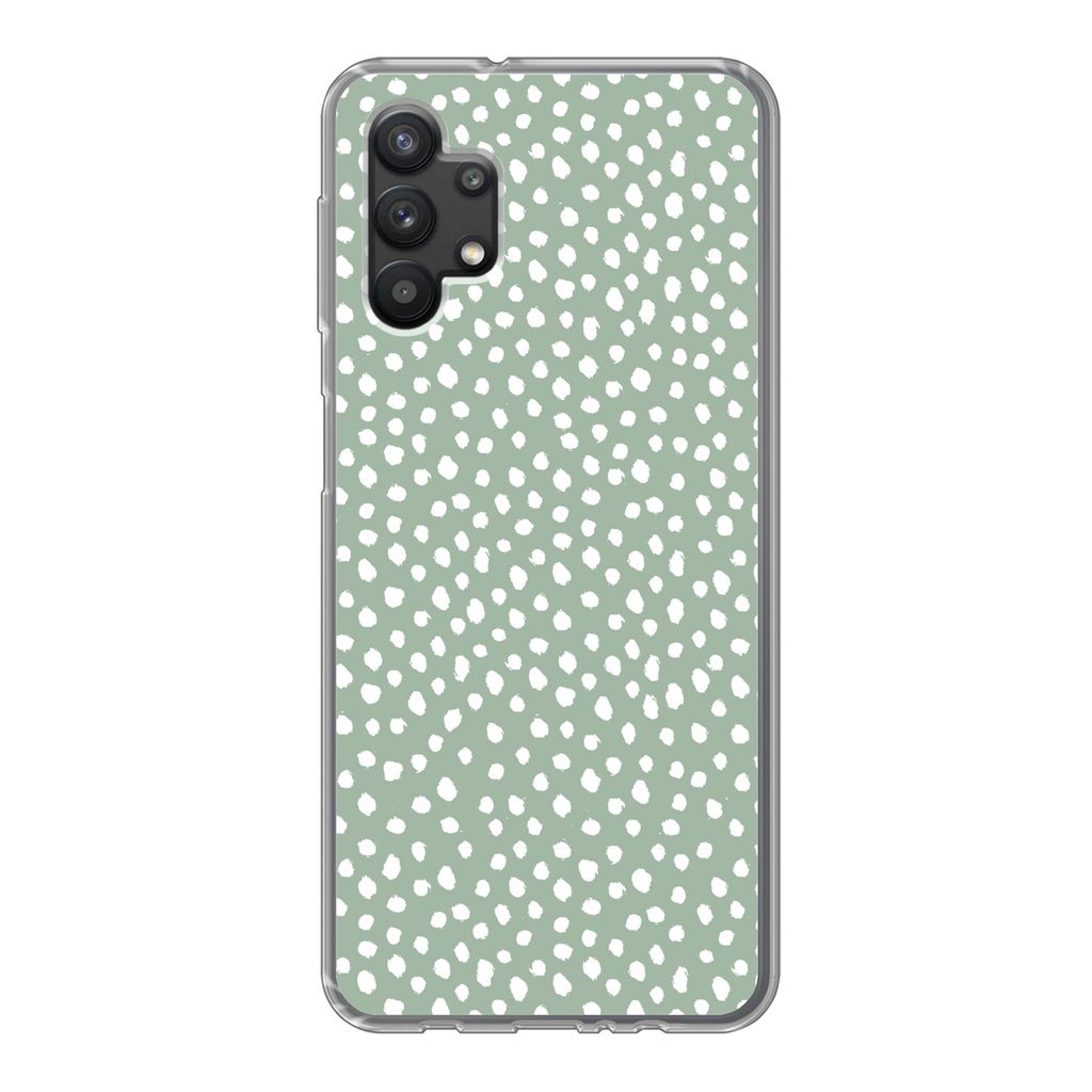 MuchoWow Handyhülle Schutzhülle Hülle für Samsung Galaxy A32 5G Polka dots - Grün - Weiß Silikon Softcase Handy Hülle - Softcase