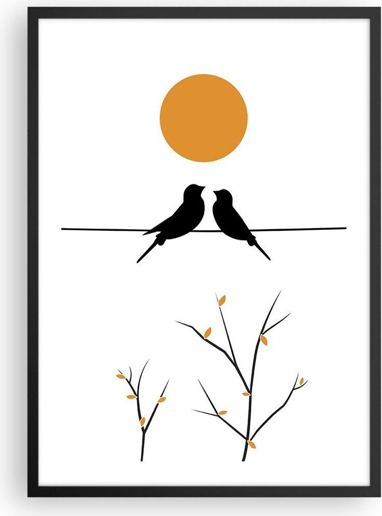 Gerahmtes Poster - Schwarzer Rahmen - Bild Vögel Sonne - 50x70 cm - Wand Bild - Wanddeko - Wandbilder - Kunstposter - Wandposter - Bilderrahmen - ...
