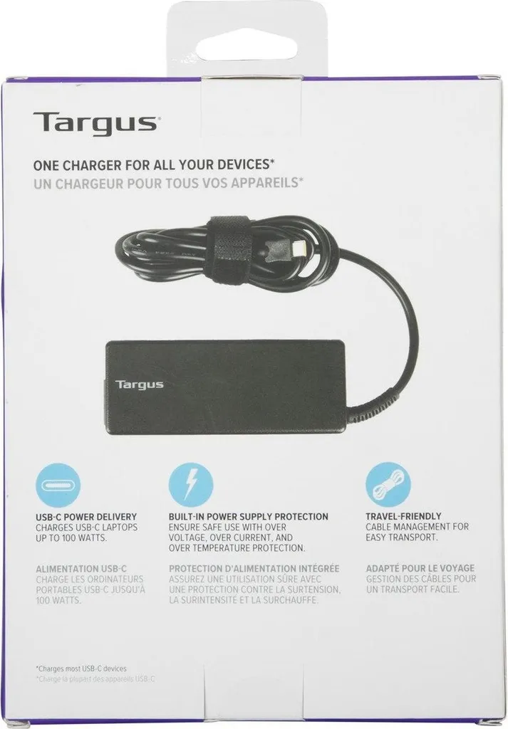 Chargeur USB-C 100W Targus PD : Puissance Élevée et Compact - Noir