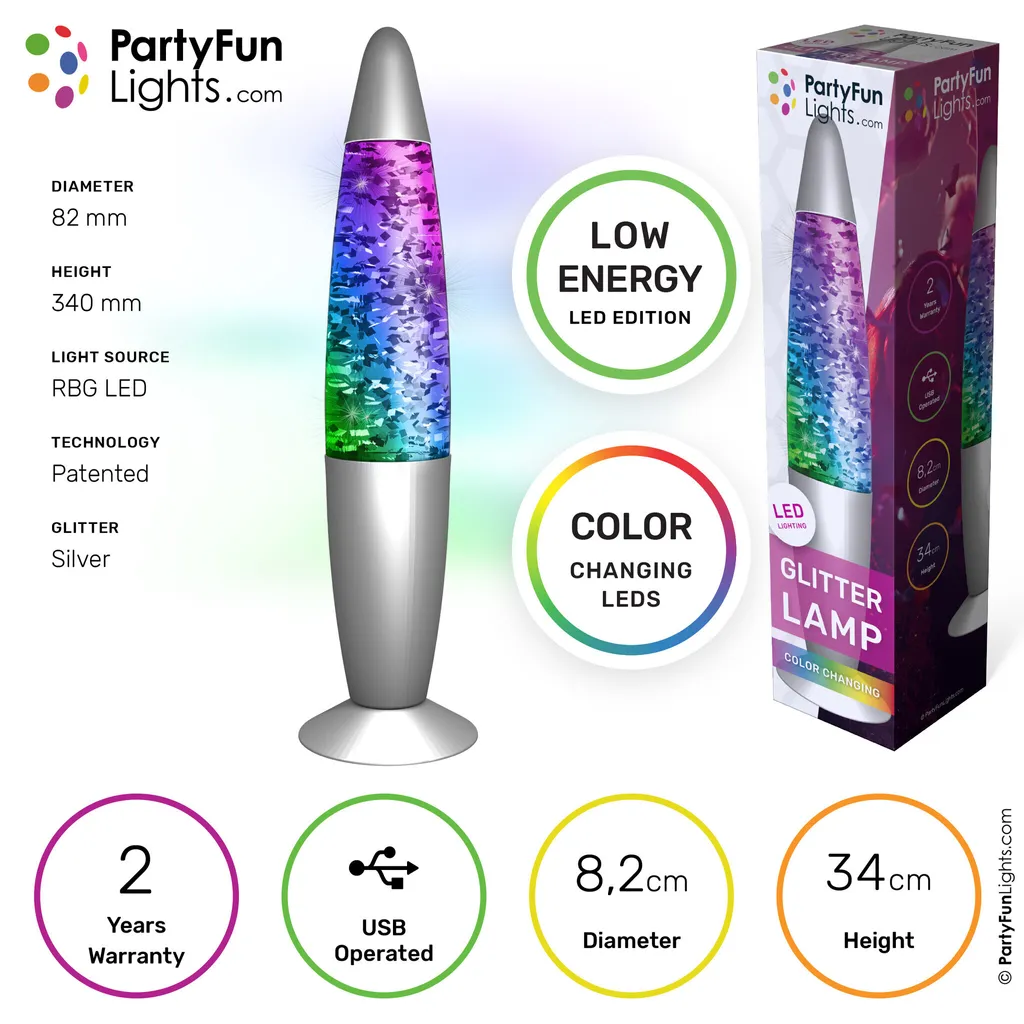 Lampe décorative à paillettes argentées USB - Éclairage LED relaxant