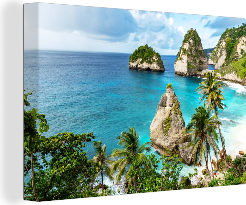 OneMillionCanvasses - Leinwandbilder - 140x90 cm, Steine - Moos - Strand, Wandbilder Kunstdruck Wanddekoration