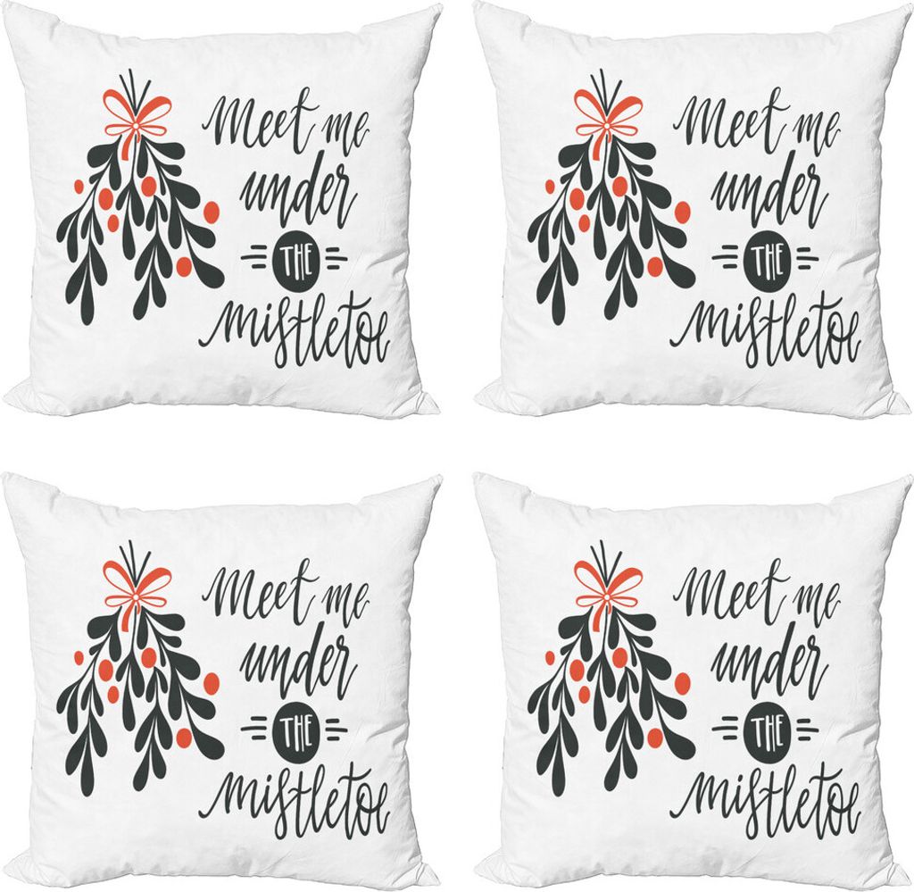 ABAKUHAUS Sprichwort Kissenbezug Set (4 Stück), Meet Me Under Mistletoe, Moderner Doppelseitiger Digitaldruck, 50 cm x 50 cm, Koksgraue Vermilion
