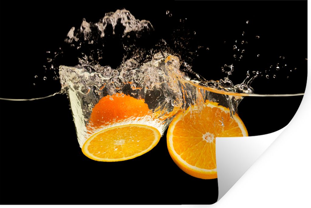 MuchoWow Wandtattoo Wandsticker Wandaufkleber Orange - Stillleben - Wasser - Schwarz - Obst 60x40 cm Selbstklebend und Repositionierbar - Wierder...