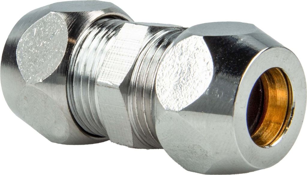 tecuro Doppel Quetschverschraubung G 3/8 Zoll , reduziert Ø 10 mm x Ø 8 mm Rohr, Messing verchromt