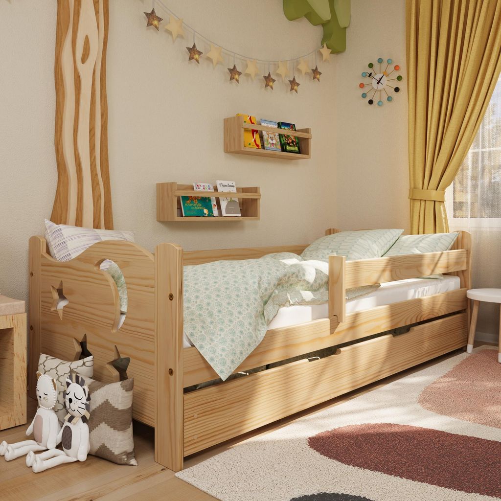 Kinderbett Lili mit Rausfallschutz, Schublade und Produktbild 