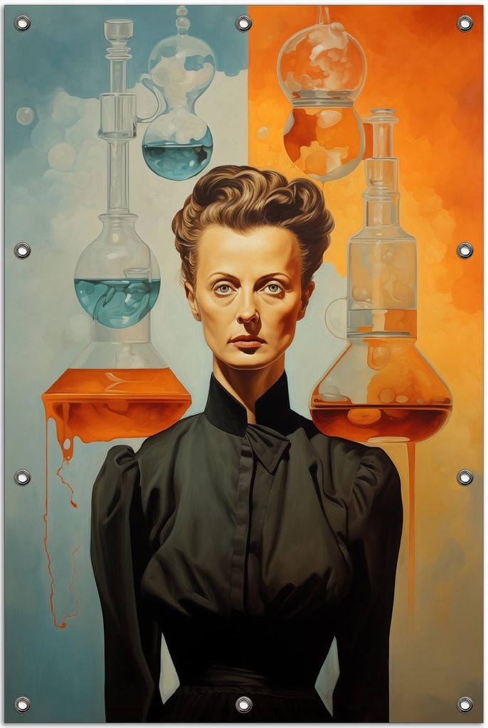 Wallario Outdoor-Poster für Garten oder Balkon, Motiv Visionäre Chemikerin, in ca. 80 x 120 cm