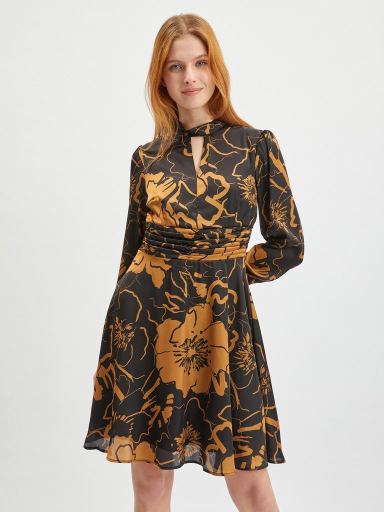 Orsay Braun-Schwarzes Damen-Satinkleid mit Blumenmuster 471695-660000__38