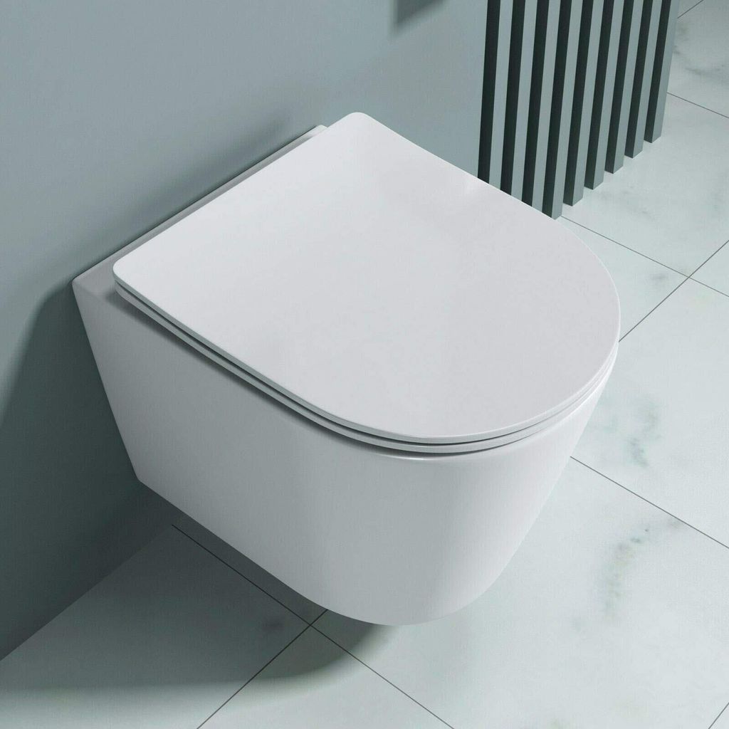 doporro Hänge-WC Weiß Wand-WC Toilette mit Absenkautomatik Spülrandloses aus Keramik Hänge-Toilette Aachen108-kurz