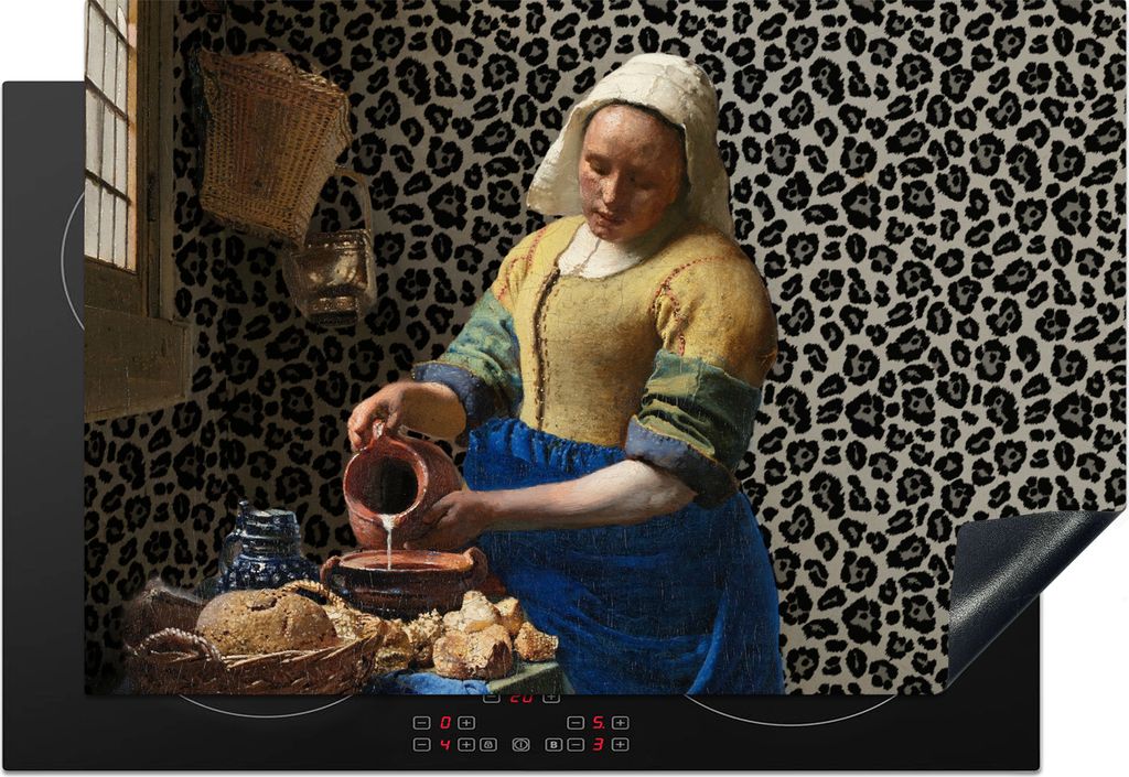 KitchenYeah Herdabdeckplatte Milchmädchen - Kunst - Pantherdruck - Vermeer - Gemälde - Alte Meister , 76x51cm, Küche Deko, Glaskeramikkochfeld...