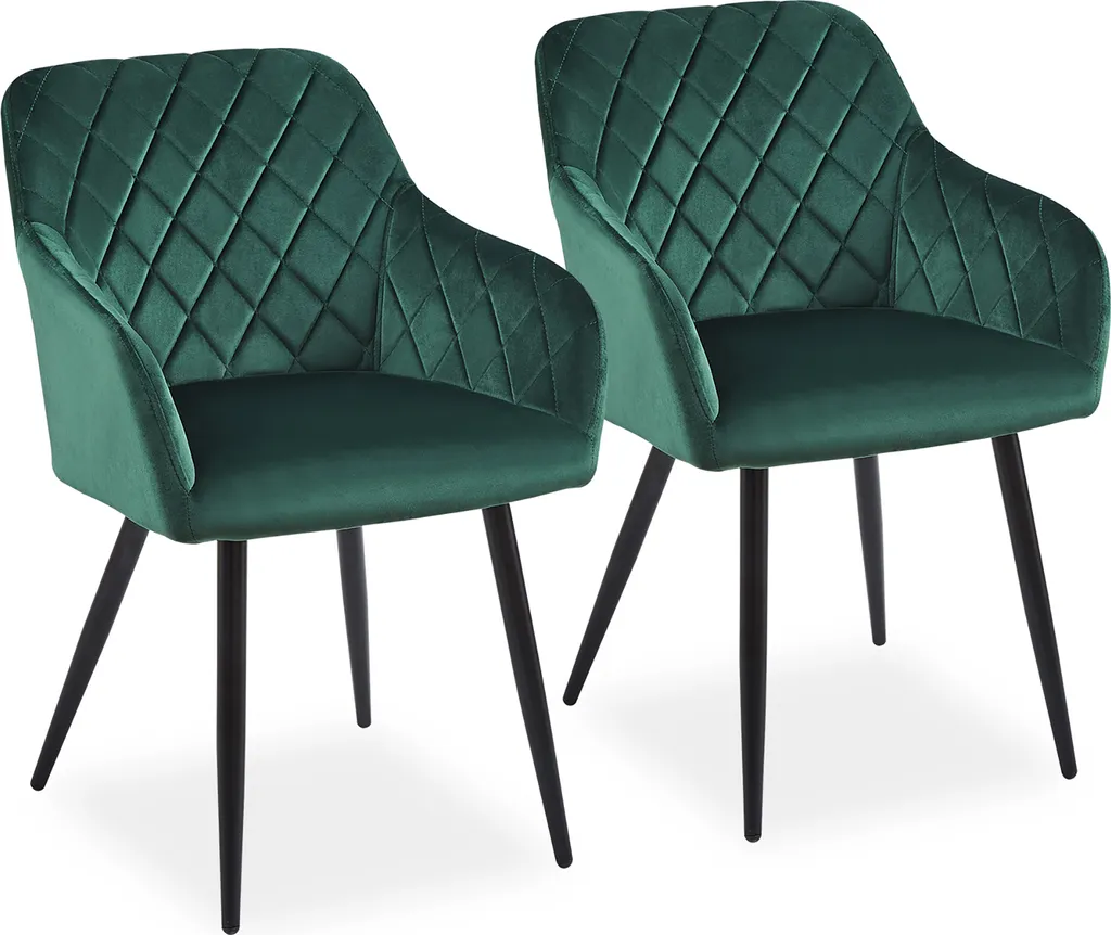 Chaise pour table à manger et cuisine, set de 2 sièges en velours vert chic