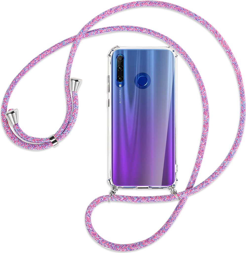Handykette Backcover-Schutzhülle mit Band (Metall silberfarben) für Honor 20 Lite / 20e - lila/rosa/blau