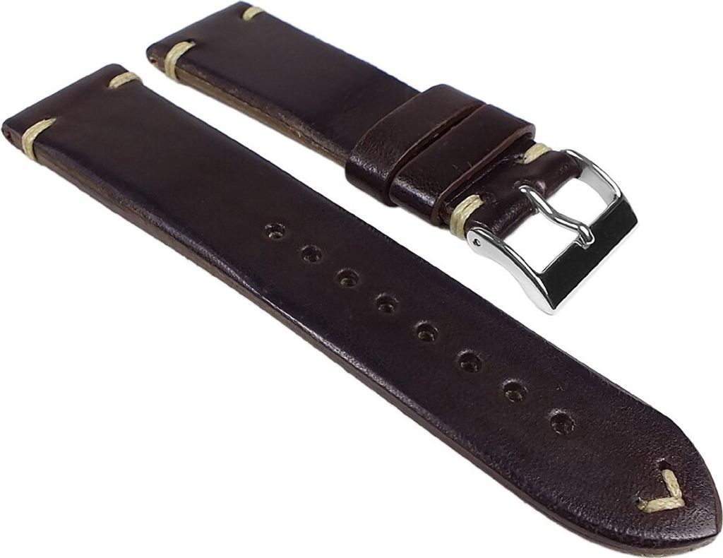 Vintage-Pony Ersatzband Uhrenarmband Pferdeleder Band schwarzbraun 24514S, Stegbreite:24mm