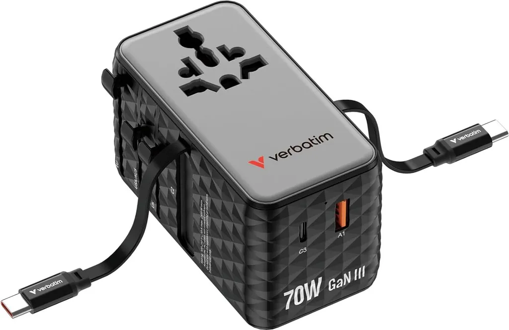 Adaptateur Voyage Verbatim 70W GaN Noir - Charge Rapide Ordinateur et Smartphone