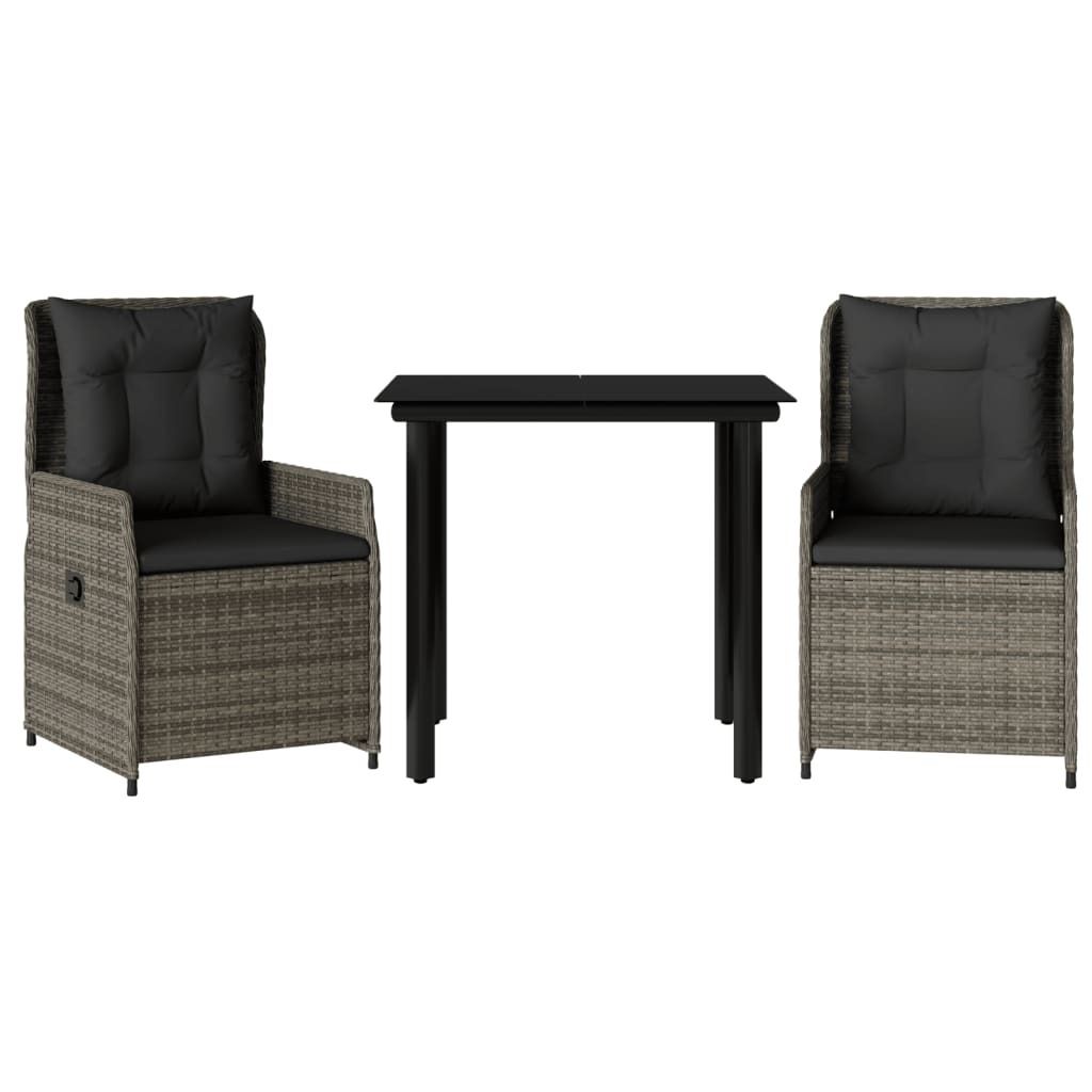 3-tlg. Garten-Essgruppe mit Kissen Grau Poly Rattan