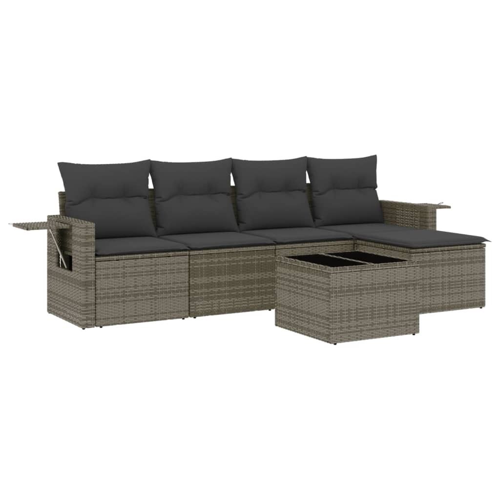 (Robust Möbel) 6-tlg. Garten-Lounge-Set - elegantes Design - Sitzgruppe/Gartengarnitur - mit Kissen Grau Poly Rattan - Terassenmöbel DEMöbel...
