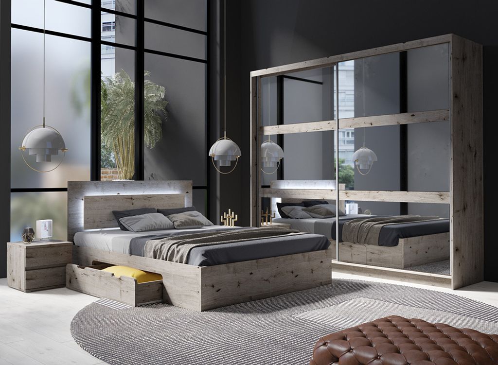 Schlafzimmer Set 4-teilig mit Bettgestell 160x200cm in Eiche TORTONA-166