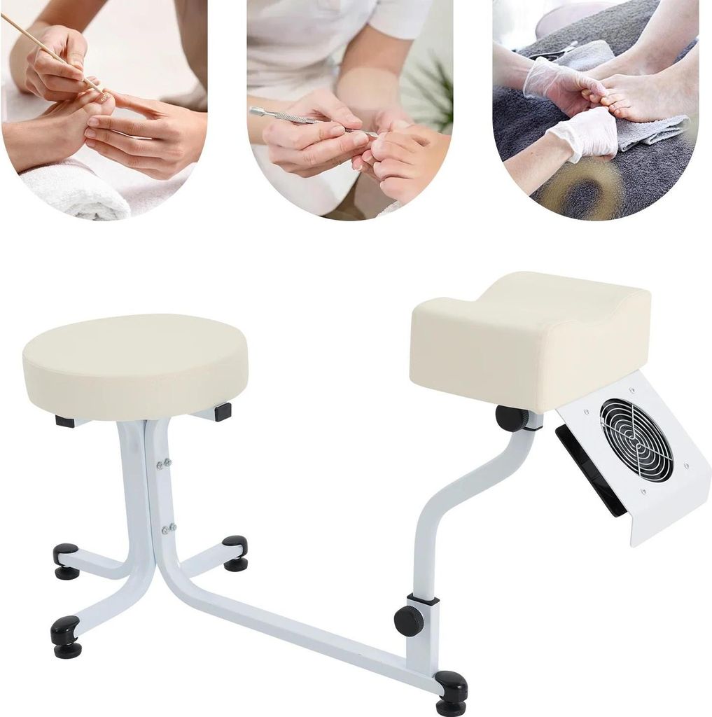 Pediküre-Hocker mit Fußstütze - Salonhocker - PolyurethanKunstlederbezug - Stabiles Eisengestell - Gepolsterter Sitz - Für Nagelstudio & Spa - ...