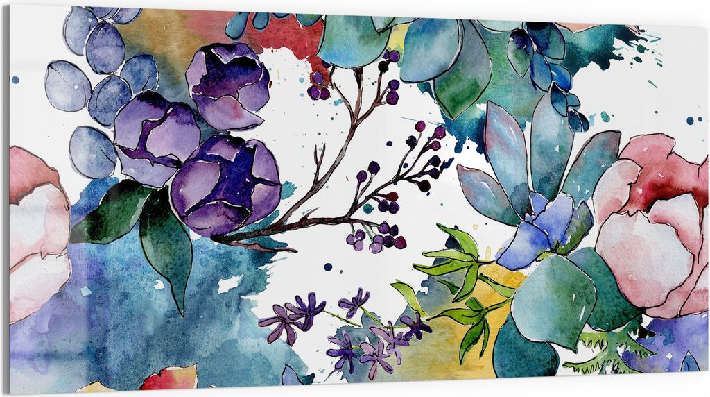 DEQORI Magnettafel Glas 100x50 cm 'Bunter Blütenrausch' beschreibbar Whiteboard Küche