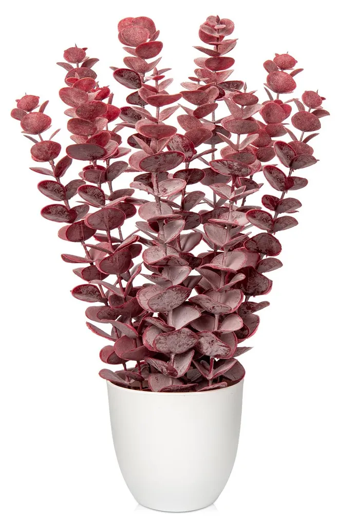 Eucalyptus rouge artificiel 40 cm aspect naturel en pot blanc design chic