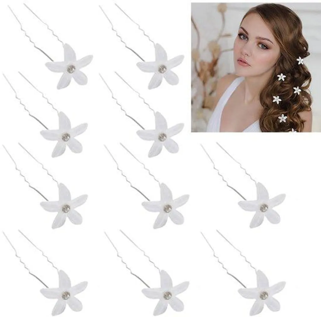 Décoration de Coiffure de Mariée : Lot 10 Petites Fleurs Blanches
