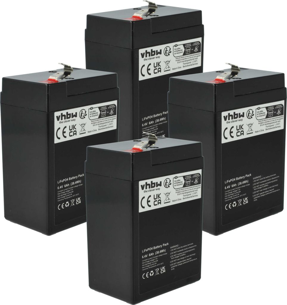 vhbw 4x Akku Bordbatterie für Wohnwagen, Boot, Camping, Wohnmobil (6 Ah, 6,4 V, LiFePO4)