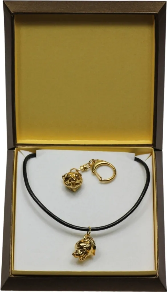 Collier Staffie Plaqué Or Haute Qualité et Porte-clés avec Écrin Chic