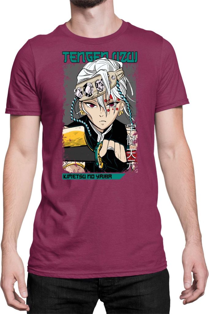 Herren T-Shirt Demon Anime Slayer Kimetsu No Yaiba Uzui Tengen 001, Man S / Burgundy