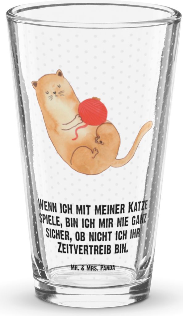 Mr. & Mrs. Panda Glas Katze Wolle - Transparent - Geschenk, Glasbecher, Katzen, Cat, Trinkglas, Spielen, Cocktailglas, Haha, Bierglas, Pint