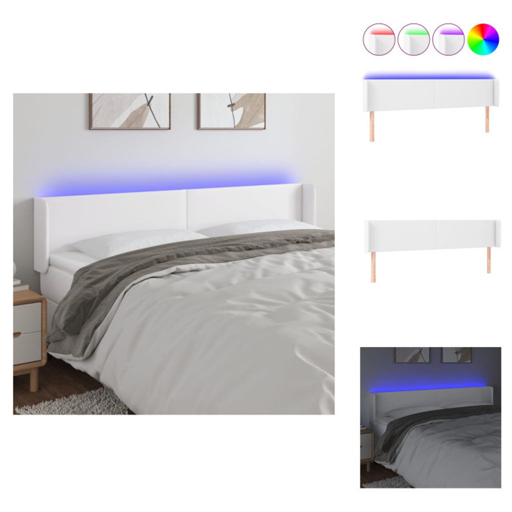 vidaXL LED Kopfteil Weiß 163x16x78/88 cm Kunstleder - Kopf- & Fußenden