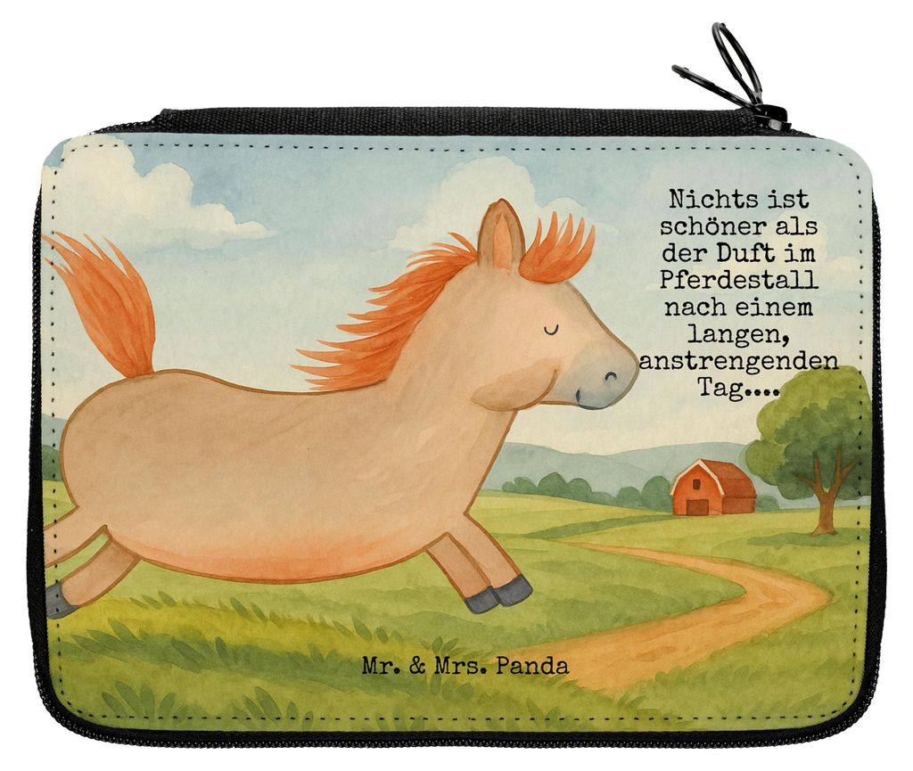 Mr. & Mrs. Panda Mäppchen Pferd Springen Design - Weiß - Geschenk, Bleistiftetui, Reiten, Schreibmappe, Schlampermäppchen, Stall, Pferde, Pony, ...