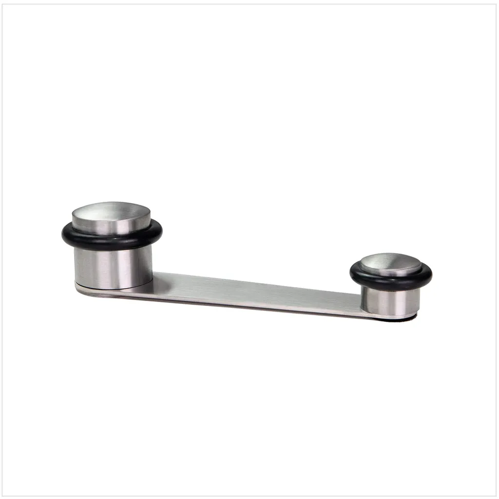Arrêt de porte pivotant en inox mat et caoutchouc noir pour sol intérieur