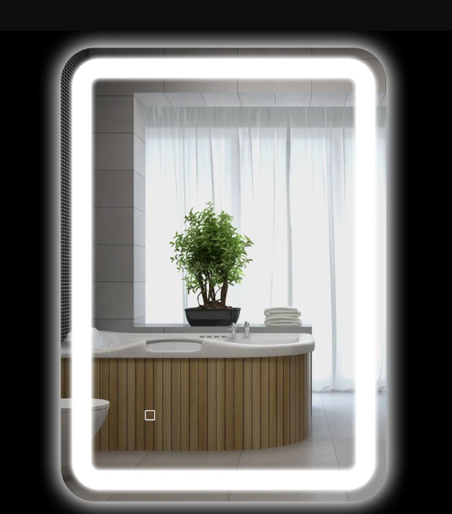 Badezimmerspiegel, LED beleuchtet, Touch-Steuerung, beschlagfrei, dimmbar, 3 Lichtfarben, 50x70
