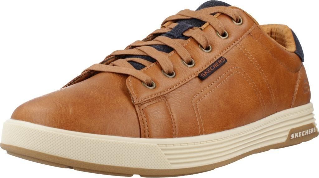 A single brown Skechers sneaker is shown from a side-angle on a white background.