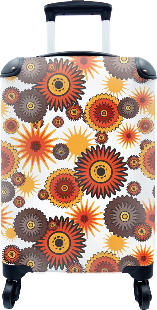 MuchoWow MuchoWow Koffer Handgepäck Trolley Rollkoffer Kleine Reisekoffer mit 4 Rollen - Design - Retro - Orange - Blumen - Cabin Size < 55x40...