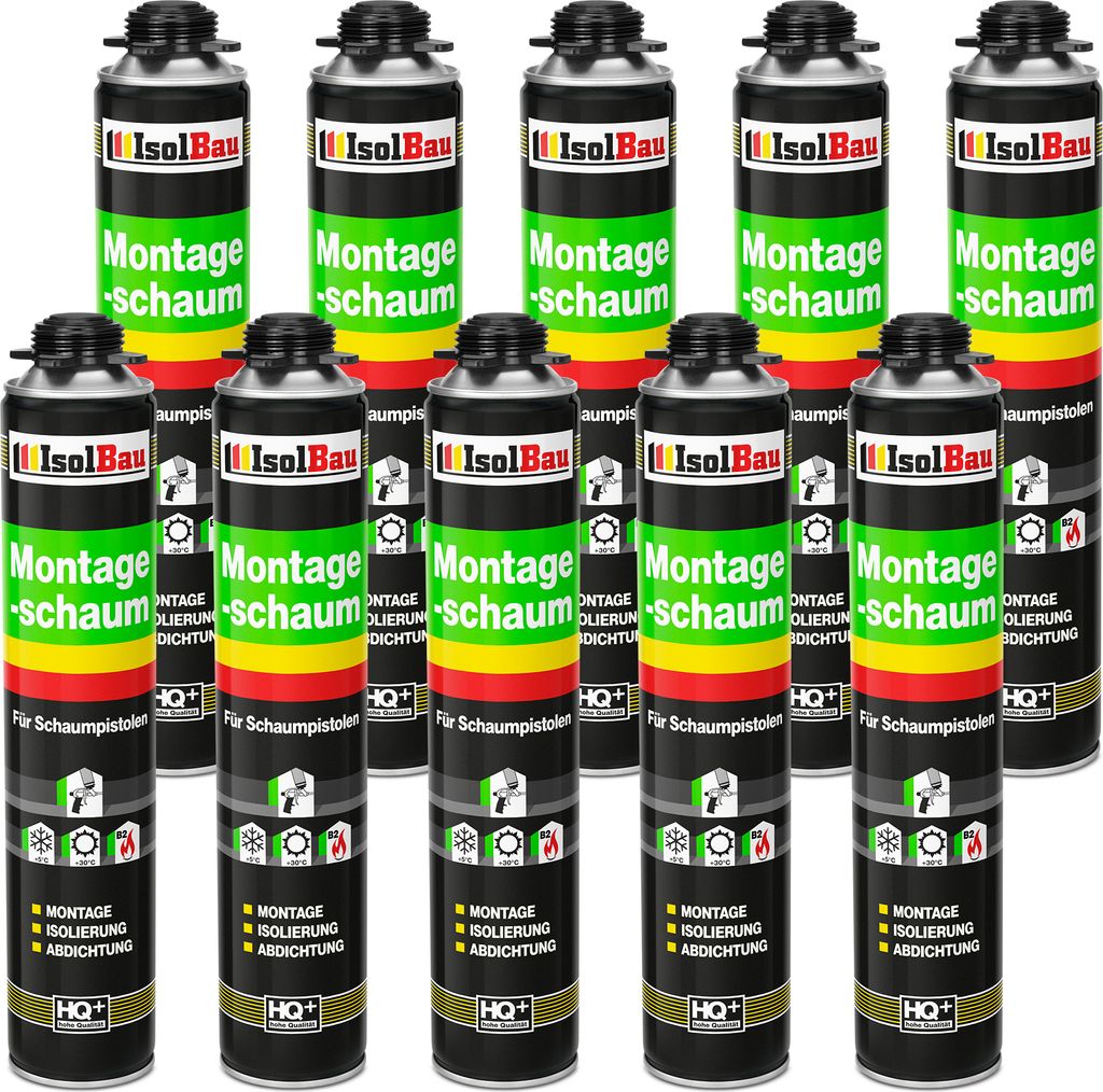 Isolbau - Bauschaum Montageschaum 10 x 750 ml PolyurethanSchaum 1K Pistolenschaum Zargenschaum - Isolierung Abdichtung für Innen und Außen