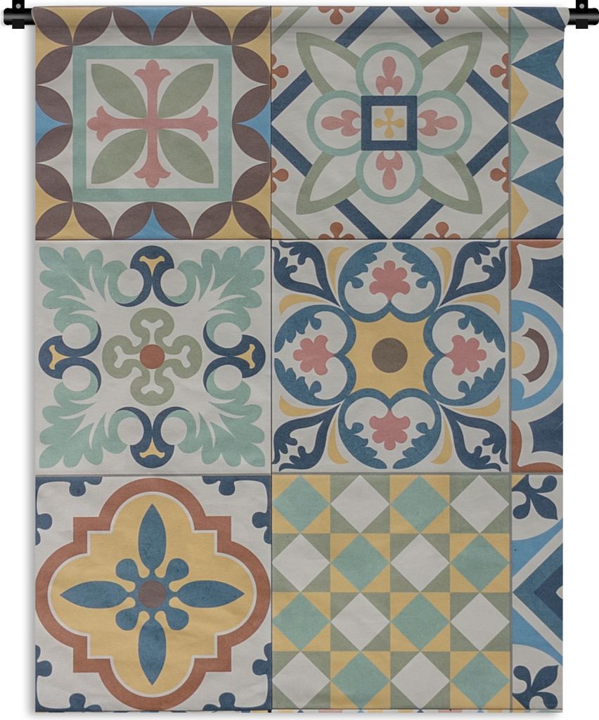 MuchoWow Wandteppich Wandbehang Vintage - Blumen - Design - Figuren 90x120 cm Tapisserie Dekoration Wandtuch - Wanddeko