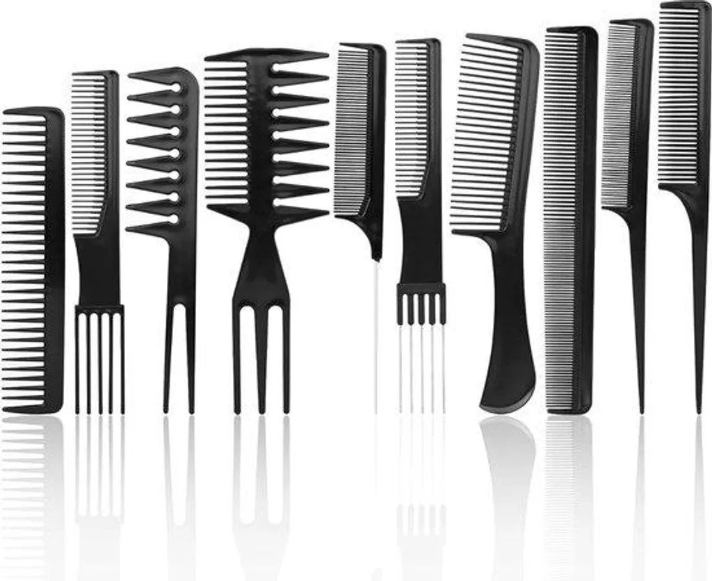 Set de peignes de coiffure professionnels 10 pièces complet en noir