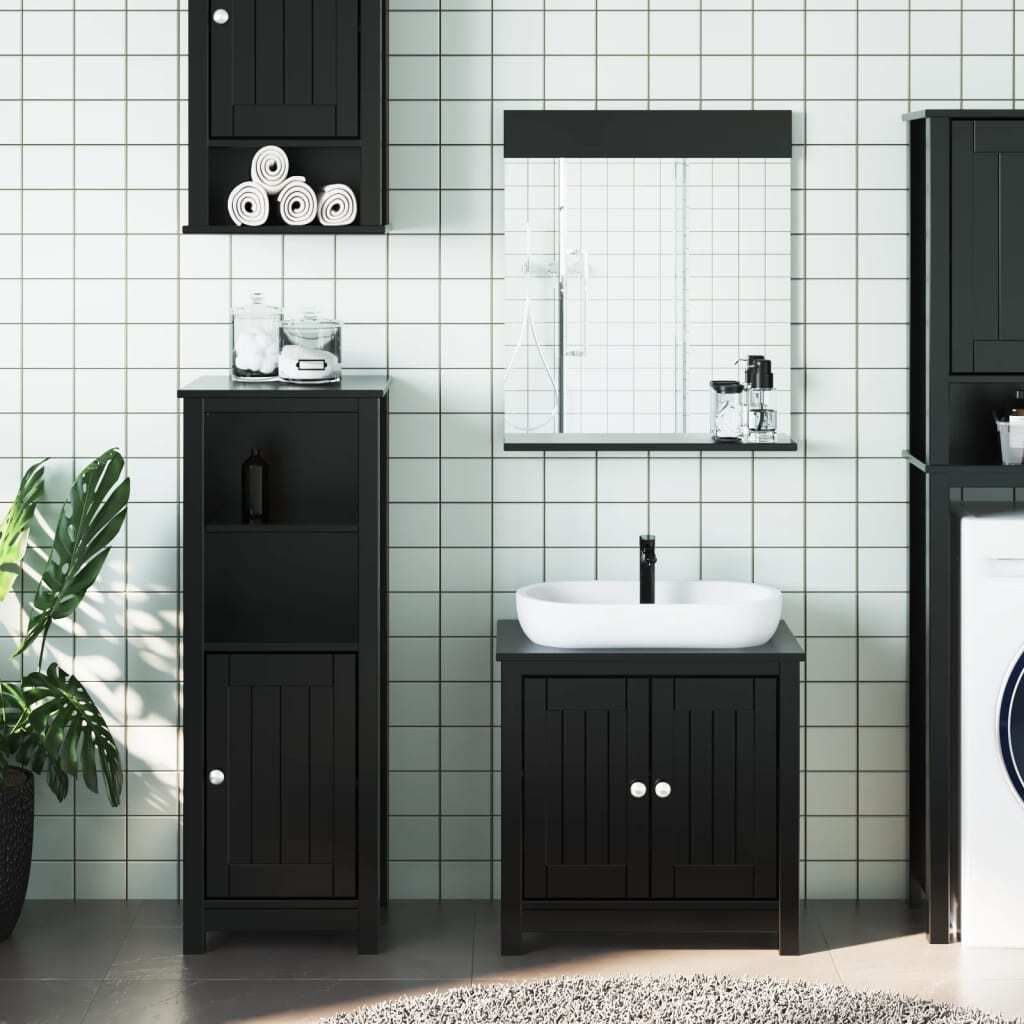 Eleganten-Stil 3-tlg. Badmöbel-Set BERG Schwarz Massivholz Kiefer,Badezimmerschränke DesignMöbel Neu