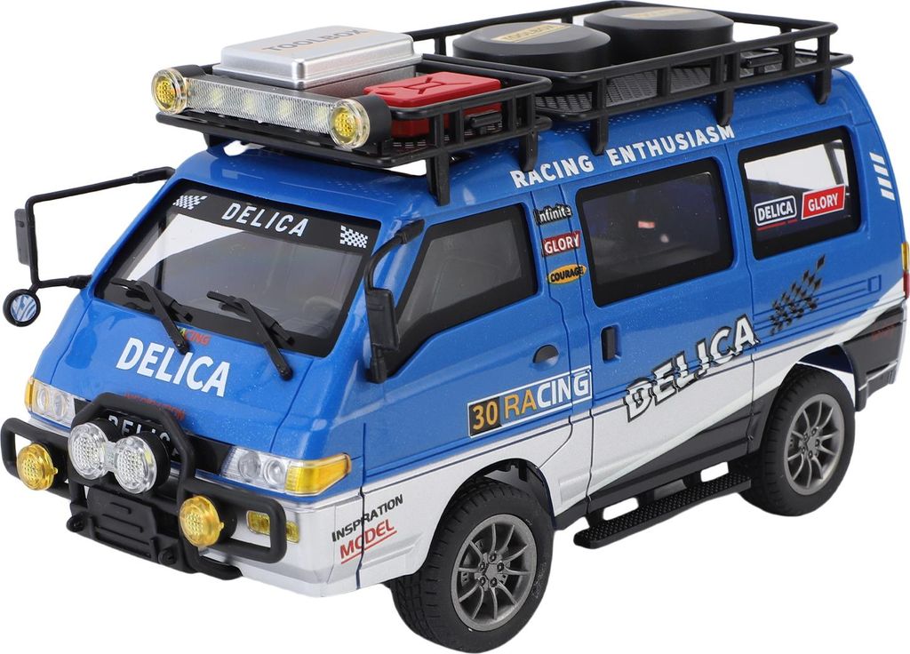 1:24 Maßstab Off-Road RC Van, 2.4G Proportionales ferngesteuertes Auto, Spielzeugauto mit LED-Scheinwerfern für Erwachsene Kinder Blau 1 Batterie