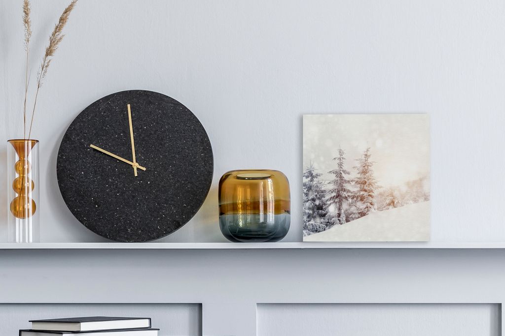 MuchoWow - Leinwandbilder - Baum - Schnee - Winter, Wandbild, Wanddeko Bilder Wohnzimmer, 20x20 cm