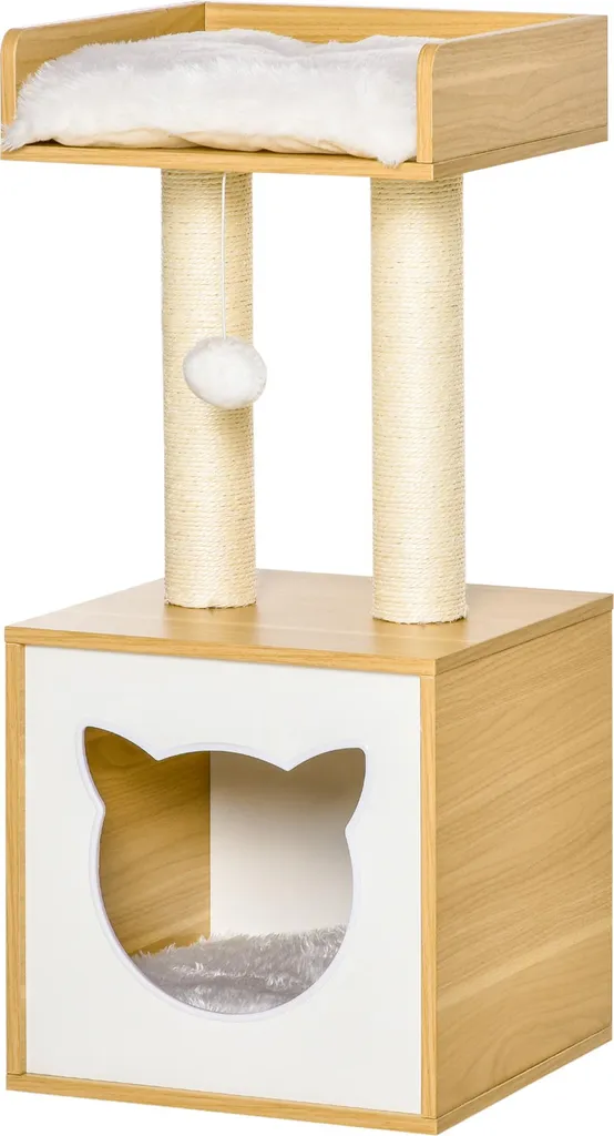 PawHut Arbre à chat avec griffoir et niche hauteur 81 cm gris foncé