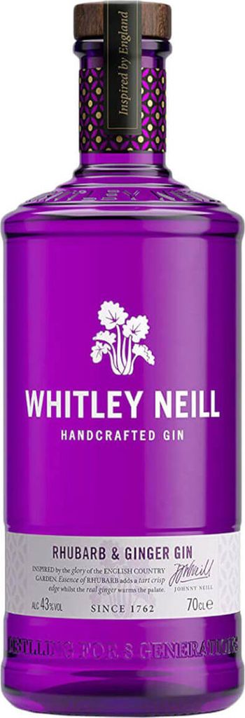 A bottle of Whitley Neill Rhubarb & Ginger Gin.
