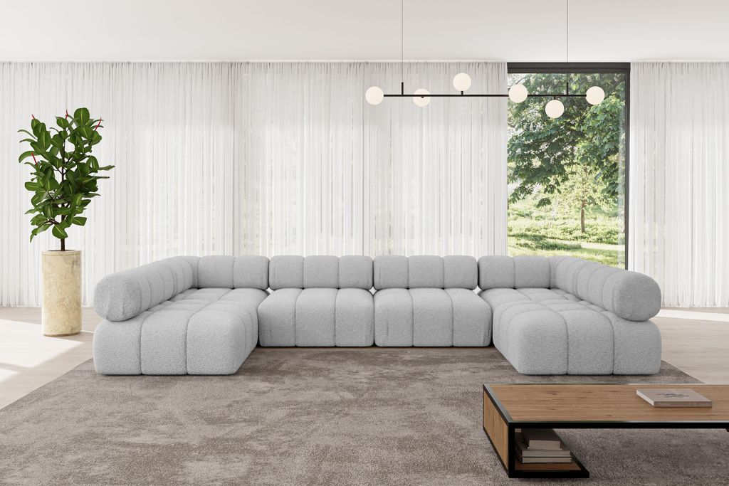 ALTDECOR Modulares Sofa Ecksofa in U-Form - Garvo-U2 - 380x190x70 cm Hellgrau Corner modular Sofa Eckcouch Couch Wohnlandschaft Cauchsofa Polstersofa