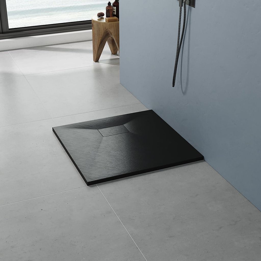 90 x 90 cm Duschwanne SMC Duschtasse Schwarze Rutschfeste Brausewanne Eckig ohne Ablaufgarnitur ohne Siphon Steinoptik Brausetasse