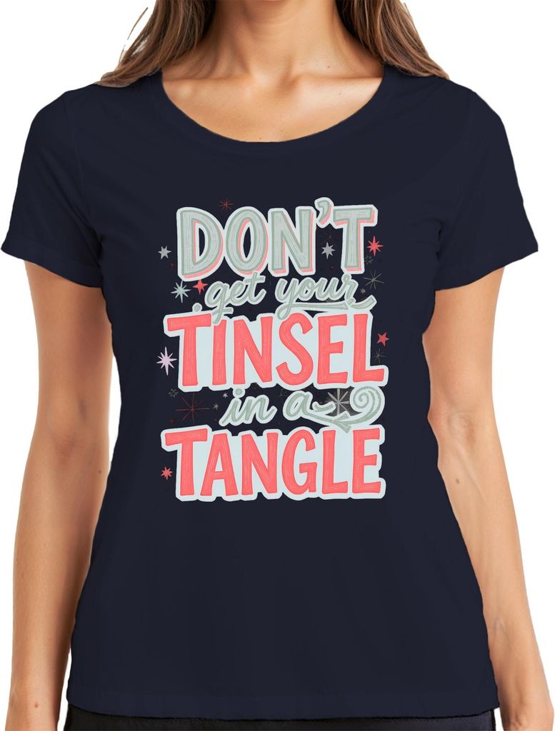 Don't get your tinsel in a tangle lustiger Weihnachtsspruch Damen T-Shirt, Navy, 3XL